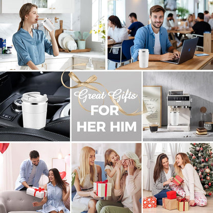 Volhoply 13 oz Stainless Steel Insulated Travel Coffee Mug with Fip Lid,Reusable Double Wall Vacuum Metal Coffee Cup,Portable to Go Leak Proof Cafe Thermal Tumbler for Hot & Cold Drinks(Gray,1)