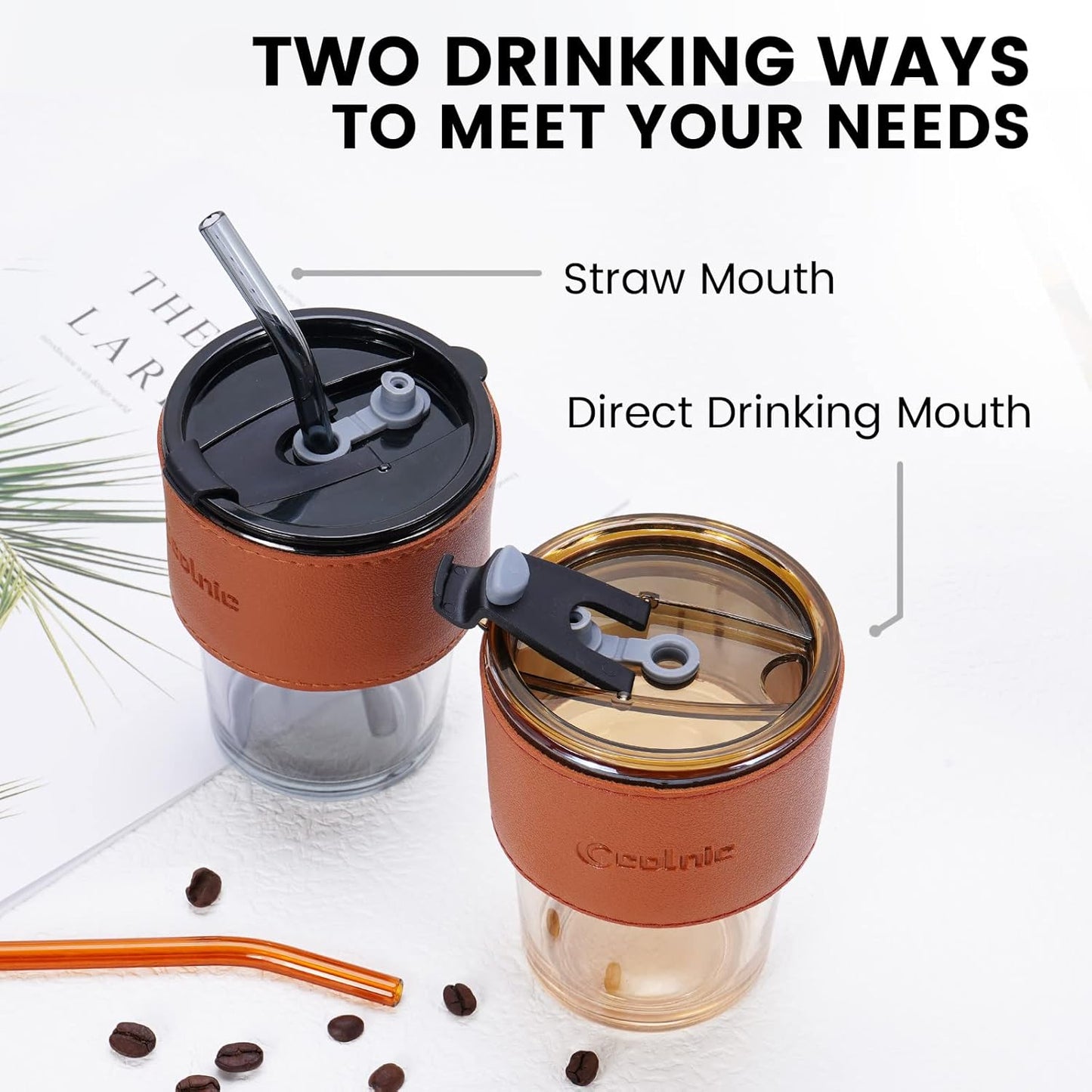Glass Cups With Lids And Straws, Matcha Cup, Iced Coffee Cup,13Oz/400ml Iced Coffee Glasses Tumbler, Thick Wall Glass Mug For Tea Water, Cute Chirstmas Gifts (Clear,1PCS)
