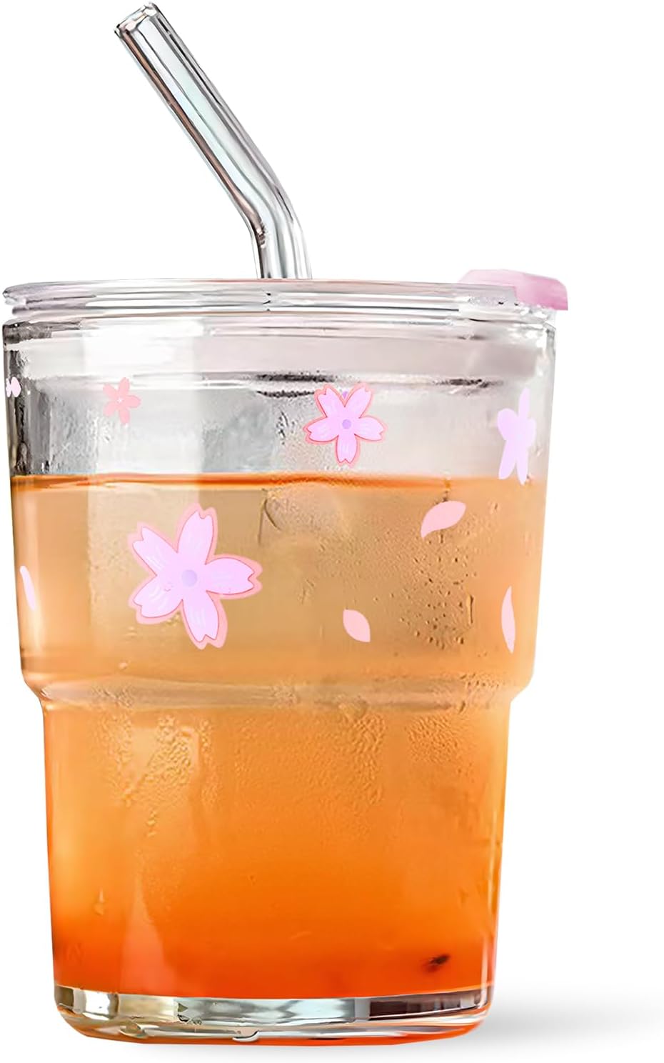 Glass Cups With Lids And Straws, Matcha Cup, Iced Coffee Cup,13Oz/400ml Iced Coffee Glasses Tumbler, Thick Wall Glass Mug For Tea Water, Cute Chirstmas Gifts (Clear,1PCS)