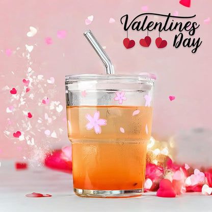 Glass Cups With Lids And Straws, Matcha Cup, Iced Coffee Cup,13Oz/400ml Iced Coffee Glasses Tumbler, Thick Wall Glass Mug For Tea Water, Cute Chirstmas Gifts (Clear,1PCS)