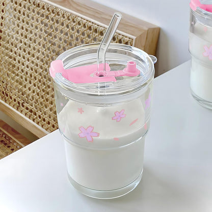Glass Cups With Lids And Straws, Matcha Cup, Iced Coffee Cup,13Oz/400ml Iced Coffee Glasses Tumbler, Thick Wall Glass Mug For Tea Water, Cute Chirstmas Gifts (Clear,1PCS)