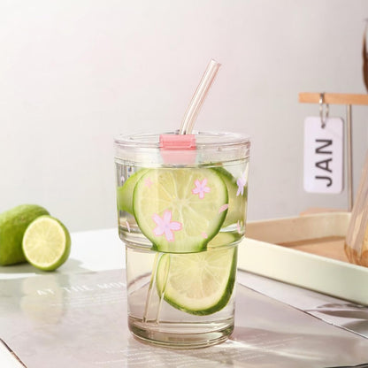 Glass Cups With Lids And Straws, Matcha Cup, Iced Coffee Cup,13Oz/400ml Iced Coffee Glasses Tumbler, Thick Wall Glass Mug For Tea Water, Cute Chirstmas Gifts (Clear,1PCS)