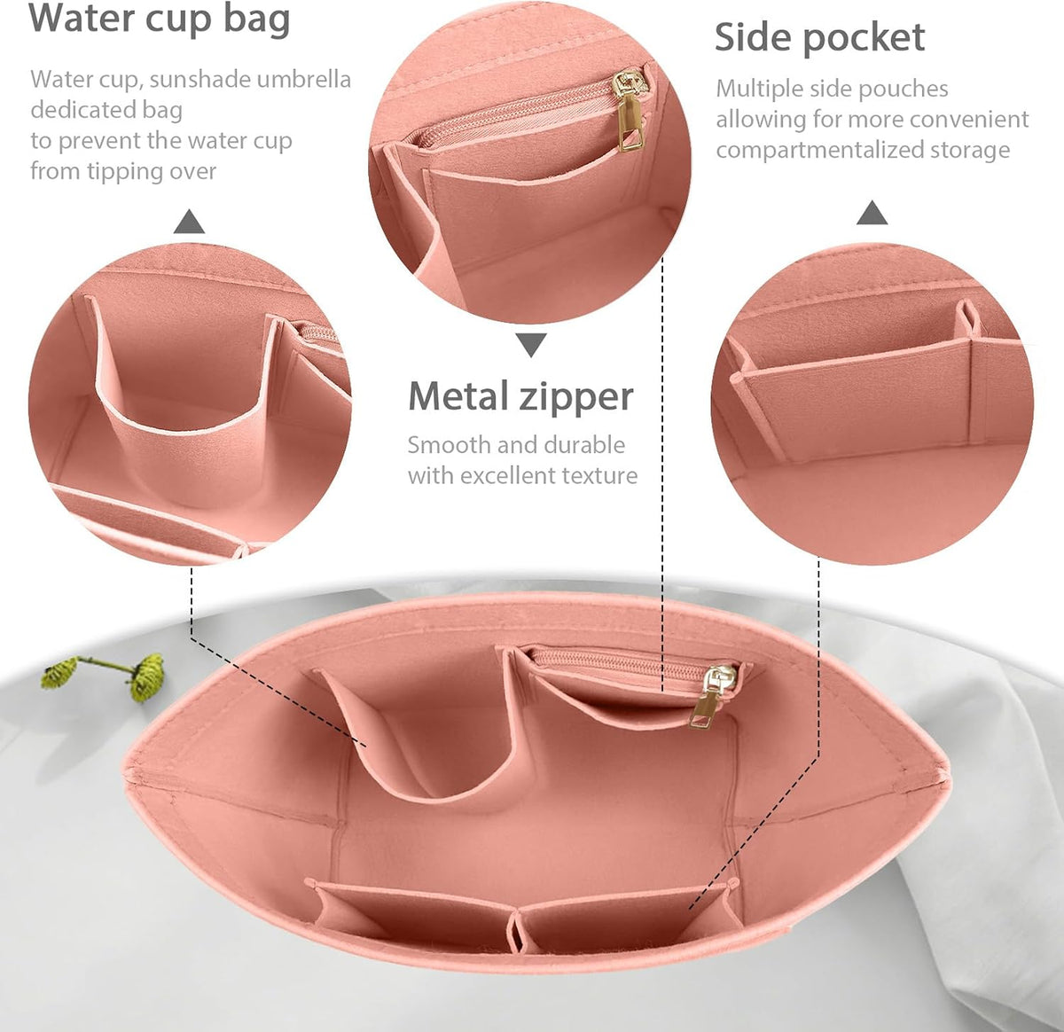 Felt Handbag Organizer Insert, Divider Bag Liner Fit Longchamp Le Pliage Tote, Shape Retaining Purse OrganizerY012-beige-L