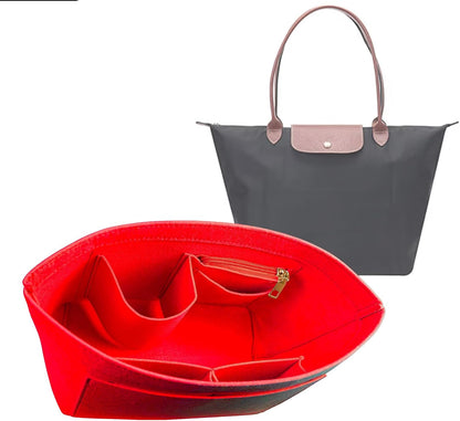 Felt Handbag Organizer Insert, Divider Bag Liner Fit Longchamp Le Pliage Tote, Shape Retaining Purse OrganizerY012-beige-L