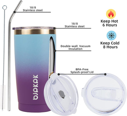 20oz Coffee Tumbler with Lid & Straw, Insulated Stainless Steel Mug | Double Wall Vacuum, Keeps Hot/Cold, BPA Free, Leak Proof, Iced Coffee Cup Fit Car Holder, Travel & Beach, Turquoise - Colors A