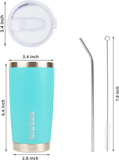 20oz Coffee Tumbler with Lid & Straw, Insulated Stainless Steel Mug | Double Wall Vacuum, Keeps Hot/Cold, BPA Free, Leak Proof, Iced Coffee Cup Fit Car Holder, Travel & Beach, Turquoise - Colors A