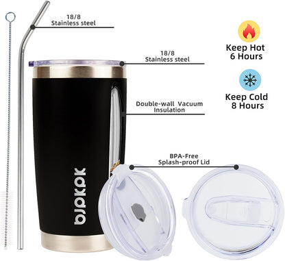 20oz Coffee Tumbler with Lid & Straw, Insulated Stainless Steel Mug | Double Wall Vacuum, Keeps Hot/Cold, BPA Free, Leak Proof, Iced Coffee Cup Fit Car Holder, Travel & Beach, Turquoise - Colors A