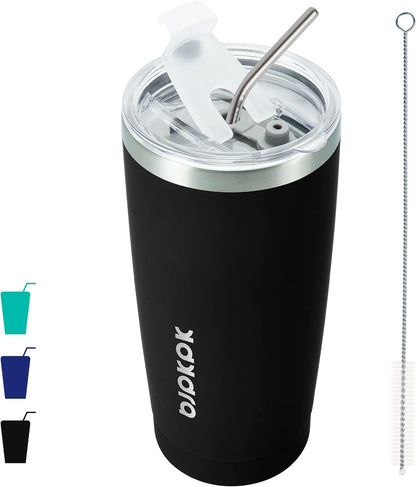 20oz Coffee Tumbler with Lid & Straw, Insulated Stainless Steel Mug | Double Wall Vacuum, Keeps Hot/Cold, BPA Free, Leak Proof, Iced Coffee Cup Fit Car Holder, Travel & Beach, Turquoise - Colors A