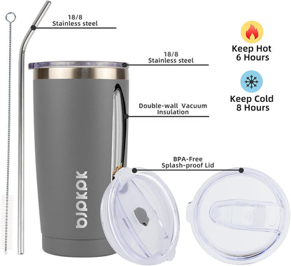 20oz Coffee Tumbler with Lid & Straw, Insulated Stainless Steel Mug | Double Wall Vacuum, Keeps Hot/Cold, BPA Free, Leak Proof, Iced Coffee Cup Fit Car Holder, Travel & Beach, Turquoise - Colors A