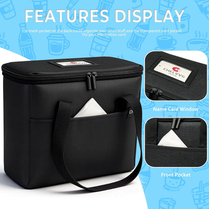 Reusable 3-Cup Drink Carrier, Insulated Cooler Bag | Lightweight, 4-layer Insulation, Removeable Dividers, Multiple Pockets, For Delivery, Picnics and Travel