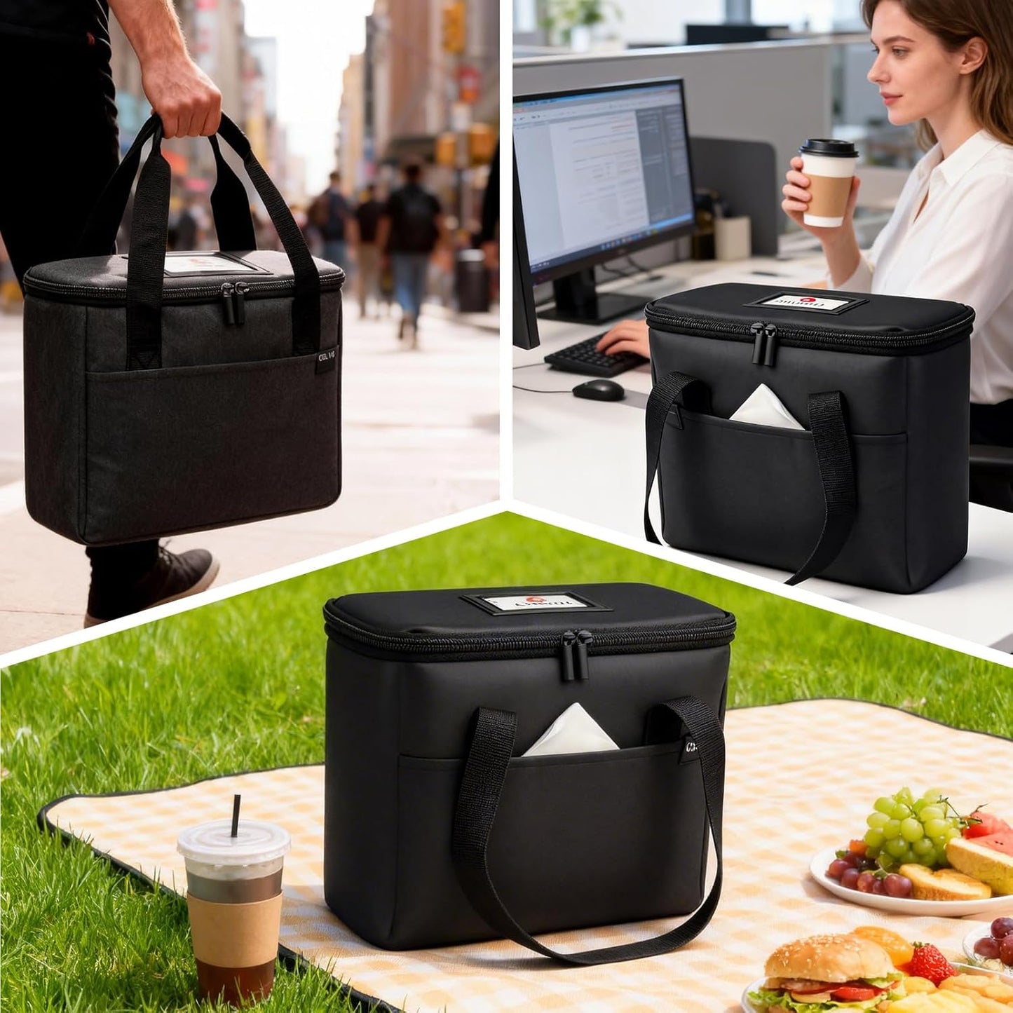 Reusable 3-Cup Drink Carrier, Insulated Cooler Bag | Lightweight, 4-layer Insulation, Removeable Dividers, Multiple Pockets, For Delivery, Picnics and Travel