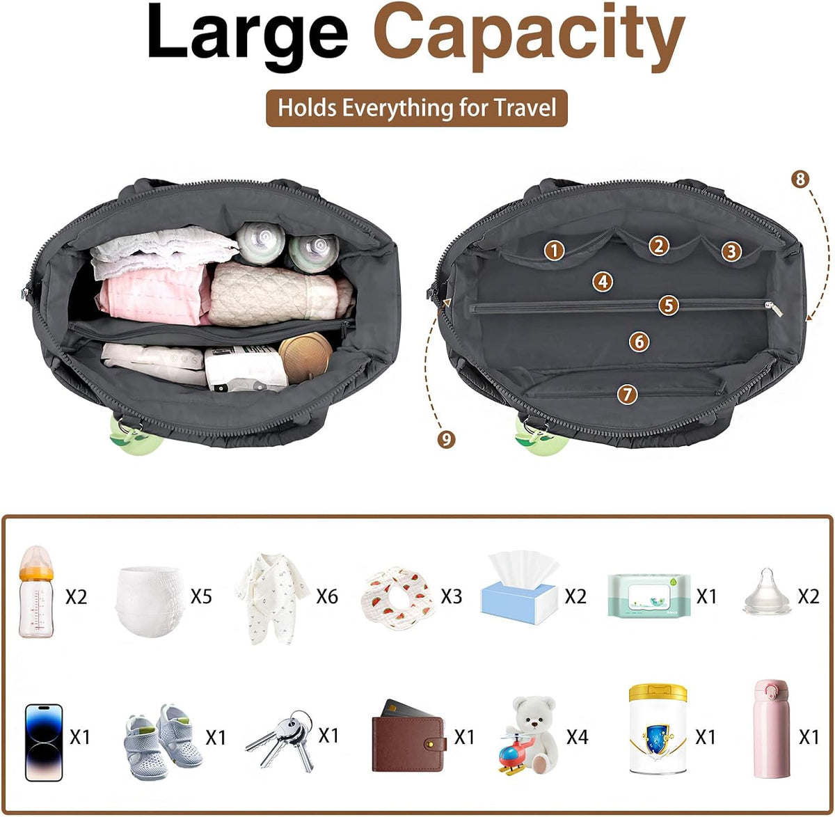 Diaper Bag Tote, Puffer Diaper Tote Bags for Women Lightweight Travel Work Hospital Baby Bag Crossbody Mommy Bag