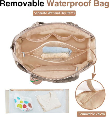 Diaper Bag Tote, Puffer Diaper Tote Bags for Women Lightweight Travel Work Hospital Baby Bag Crossbody Mommy Bag