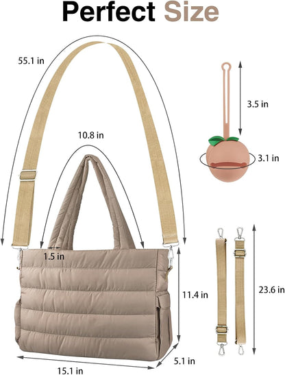 Diaper Bag Tote, Puffer Diaper Tote Bags for Women Lightweight Travel Work Hospital Baby Bag Crossbody Mommy Bag