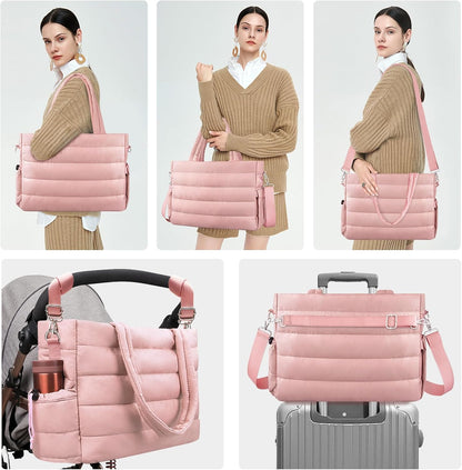 Diaper Bag Tote, Puffer Diaper Tote Bags for Women Lightweight Travel Work Hospital Baby Bag Crossbody Mommy Bag