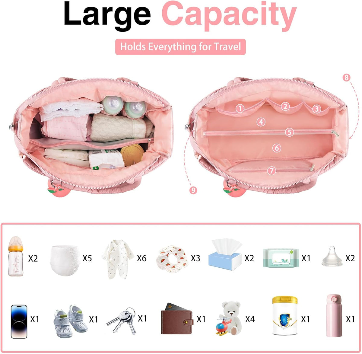 Diaper Bag Tote, Puffer Diaper Tote Bags for Women Lightweight Travel Work Hospital Baby Bag Crossbody Mommy Bag