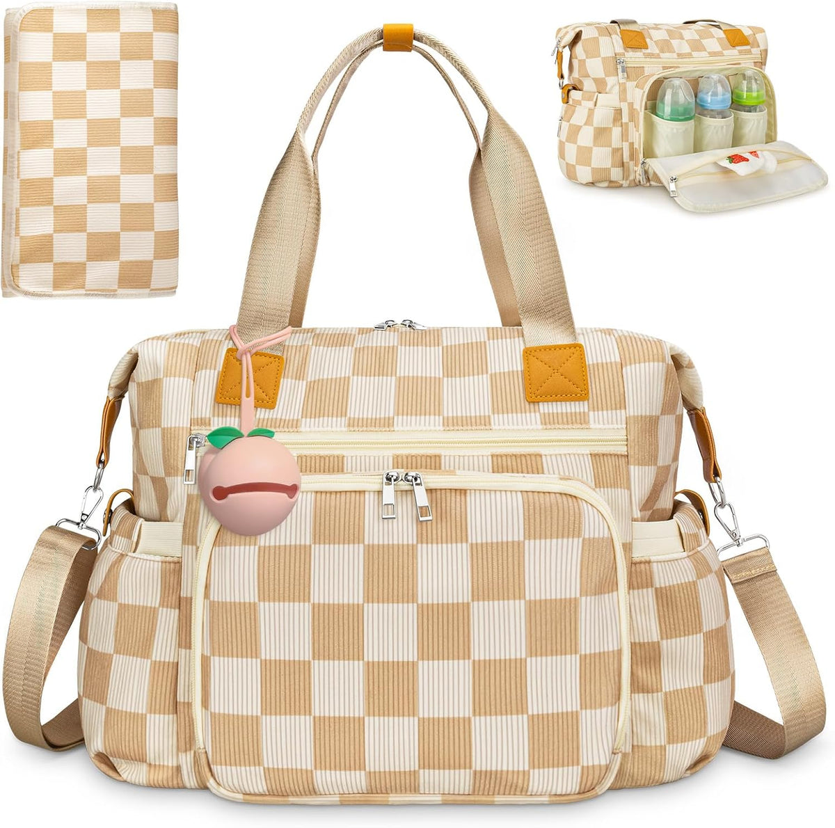 Diaper Bag Tote, Puffer Diaper Tote Bags for Women Lightweight Travel Work Hospital Baby Bag Crossbody Mommy Bag