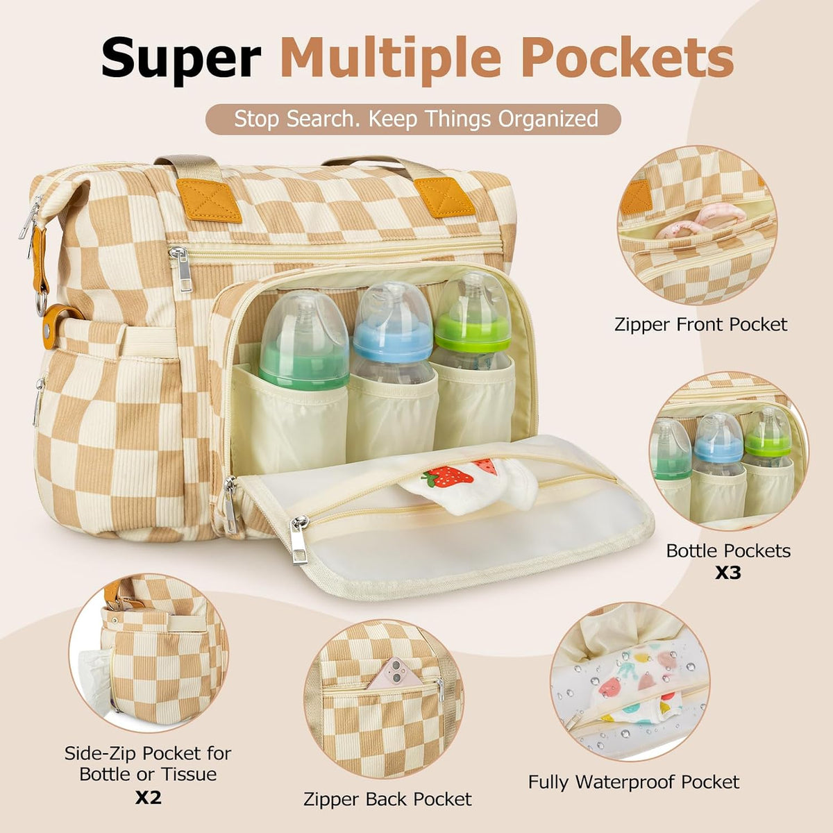 Diaper Bag Tote, Puffer Diaper Tote Bags for Women Lightweight Travel Work Hospital Baby Bag Crossbody Mommy Bag