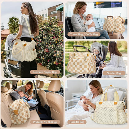 Diaper Bag Tote, Puffer Diaper Tote Bags for Women Lightweight Travel Work Hospital Baby Bag Crossbody Mommy Bag