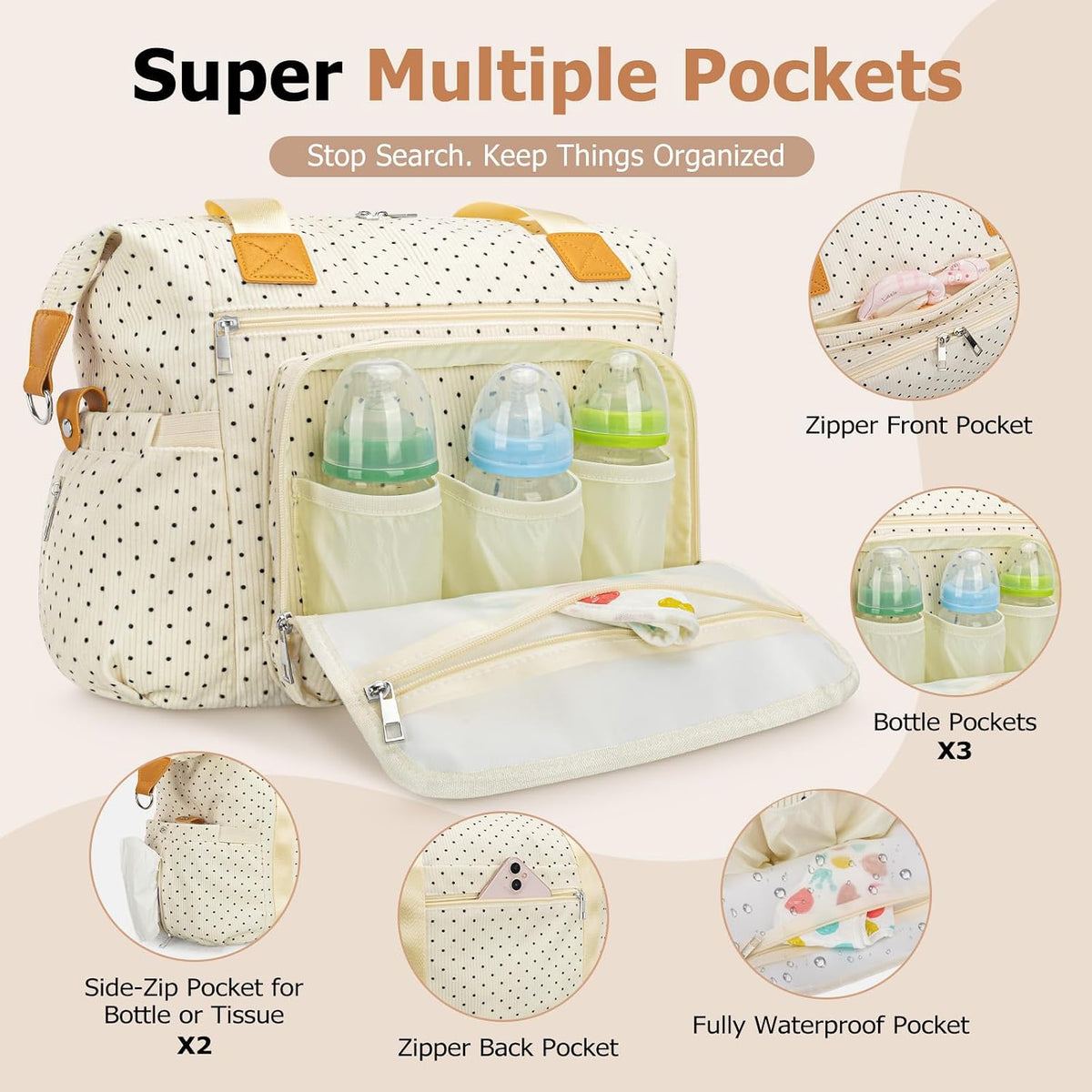 Diaper Bag Tote, Puffer Diaper Tote Bags for Women Lightweight Travel Work Hospital Baby Bag Crossbody Mommy Bag
