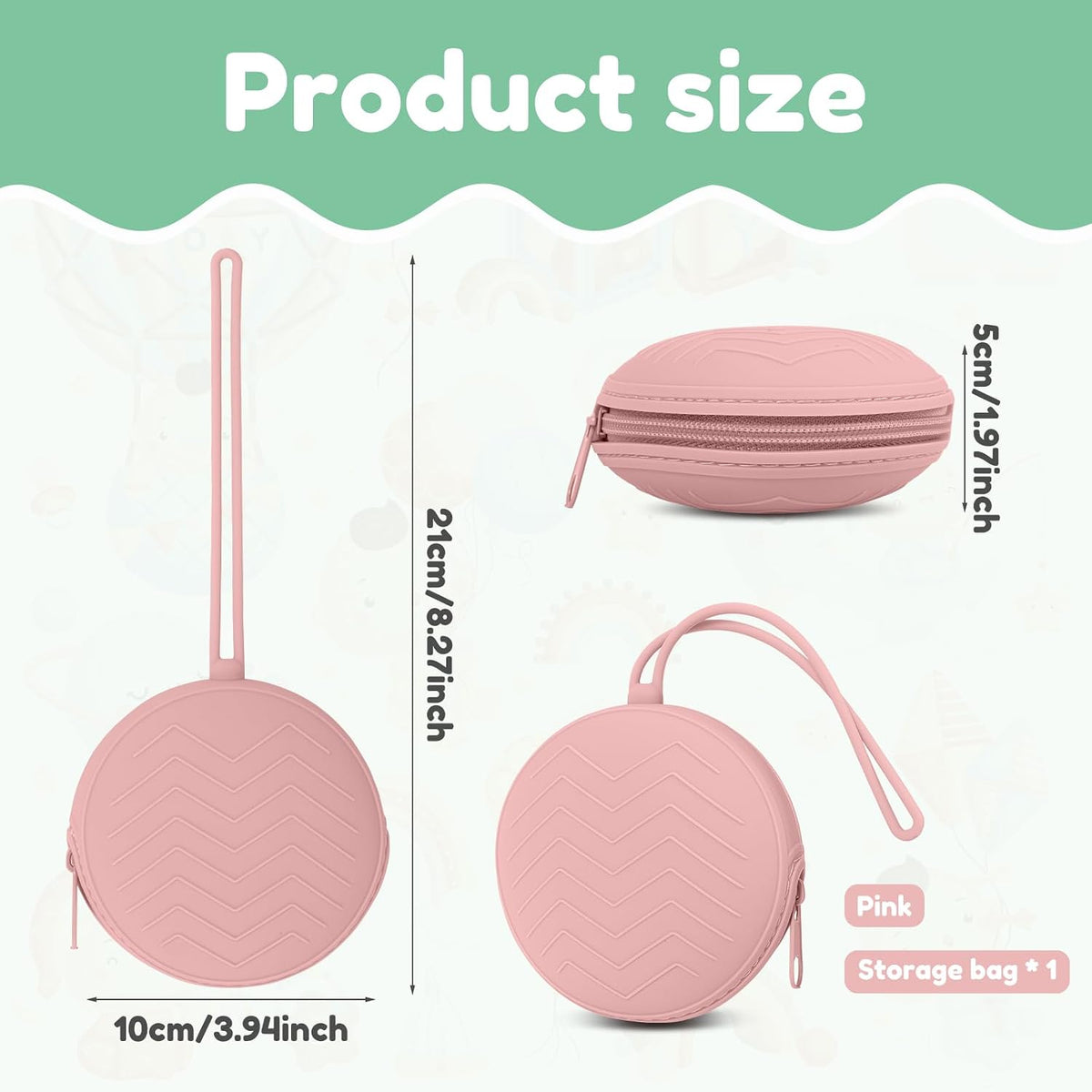 Silicone Pacifier Holder Case, Portable Leakproof Design Baby Pacifier Storage Case, Newborn Baby Silicone Pouch for Boys & Girls, Easy Clean (Pink)