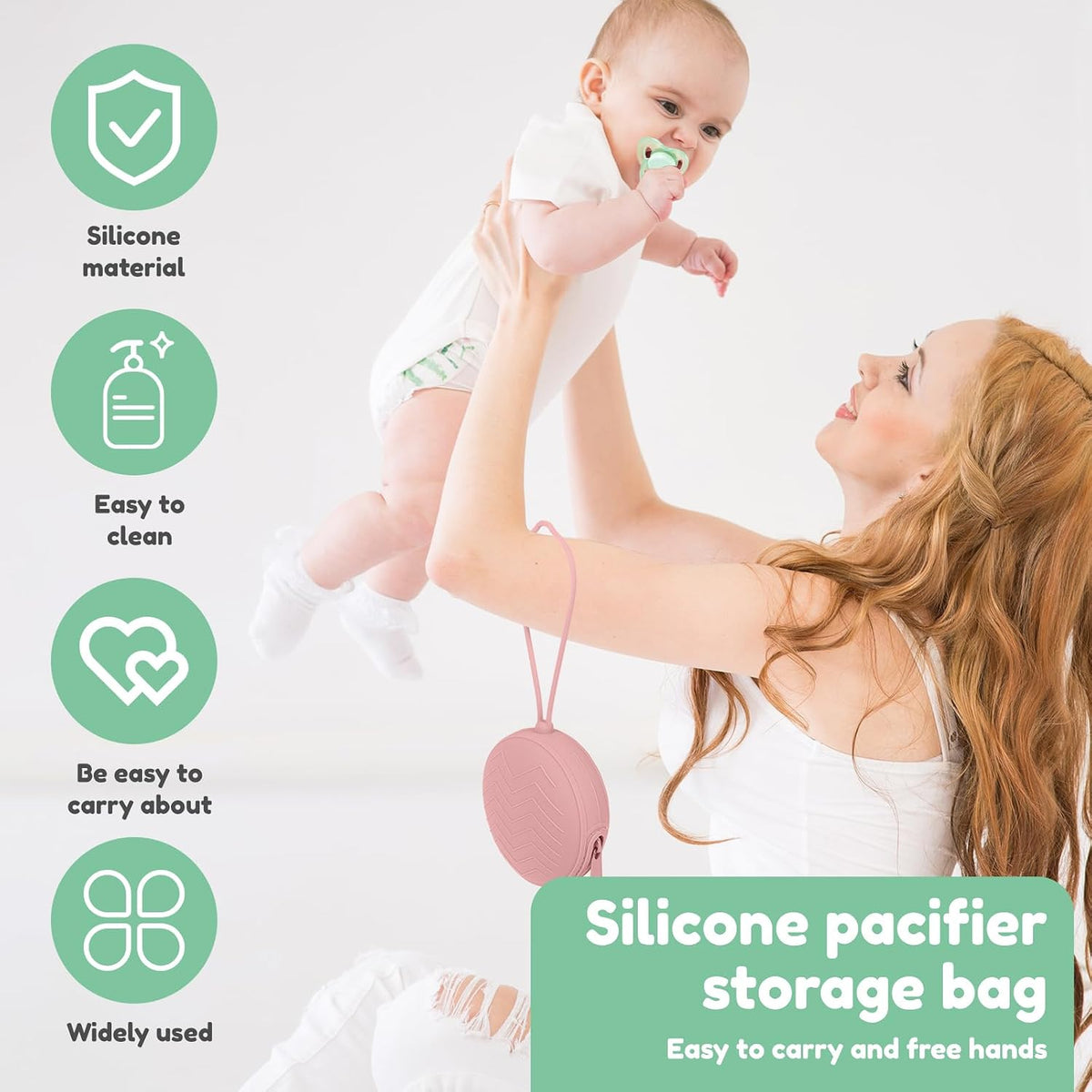 Silicone Pacifier Holder Case, Portable Leakproof Design Baby Pacifier Storage Case, Newborn Baby Silicone Pouch for Boys & Girls, Easy Clean (Pink)