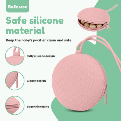 Silicone Pacifier Holder Case, Portable Leakproof Design Baby Pacifier Storage Case, Newborn Baby Silicone Pouch for Boys & Girls, Easy Clean (Pink)