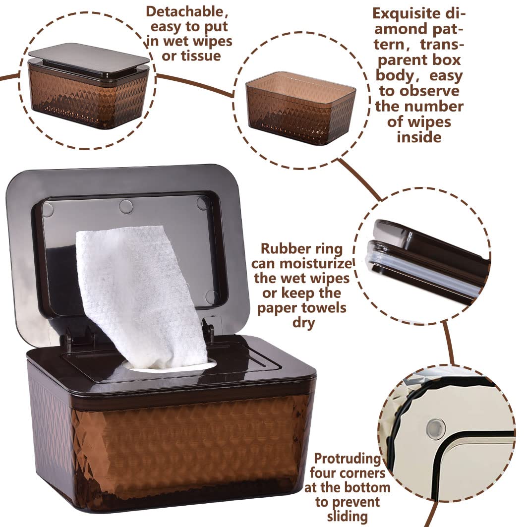 Wipes Dispenser & Pouch/Tissue Bag, Wipes/Tissue Case with Moisture Seal Secure Lid, Non-Slip Rubber Feet & Sealing Design Keeps Wipes Fresh, Dustproof Container (2BN+2Panda)