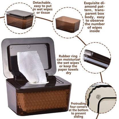 Wipes Dispenser & Pouch/Tissue Bag, Wipes/Tissue Case with Moisture Seal Secure Lid, Non-Slip Rubber Feet & Sealing Design Keeps Wipes Fresh, Dustproof Container (2BN+2Panda)