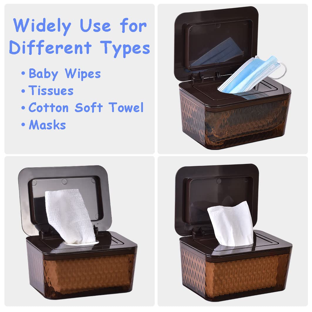 Wipes Dispenser & Pouch/Tissue Bag, Wipes/Tissue Case with Moisture Seal Secure Lid, Non-Slip Rubber Feet & Sealing Design Keeps Wipes Fresh, Dustproof Container (2BN+2Panda)