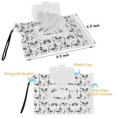 Wipes Dispenser & Pouch/Tissue Bag, Wipes/Tissue Case with Moisture Seal Secure Lid, Non-Slip Rubber Feet & Sealing Design Keeps Wipes Fresh, Dustproof Container (2BN+2Panda)