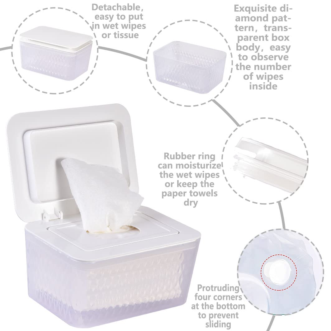 Wipes Dispenser & Pouch/Tissue Bag, Wipes/Tissue Case with Moisture Seal Secure Lid, Non-Slip Rubber Feet & Sealing Design Keeps Wipes Fresh, Dustproof Container (2BN+2Panda)