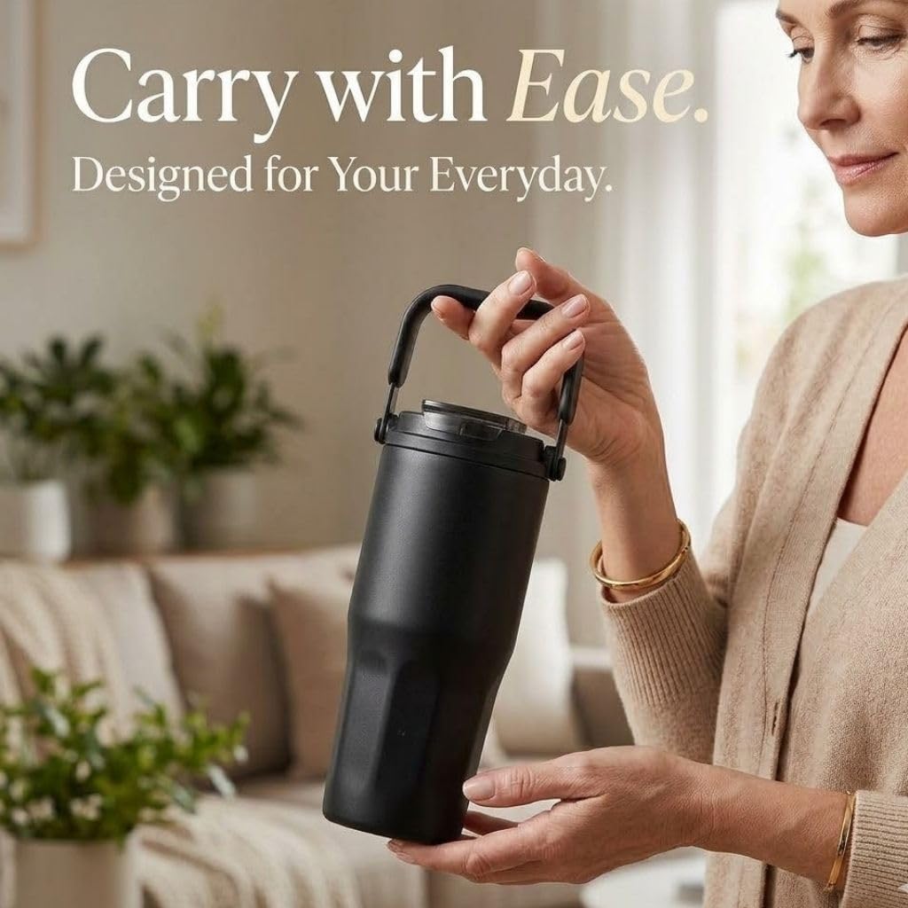 Ceramic Lined Coffee Tumbler, 27oz Leakproof Travel Mug with Straw | Ceramic-lined interior preserves pure coffee flavor with no metallic taste for every hot or iced drink.
