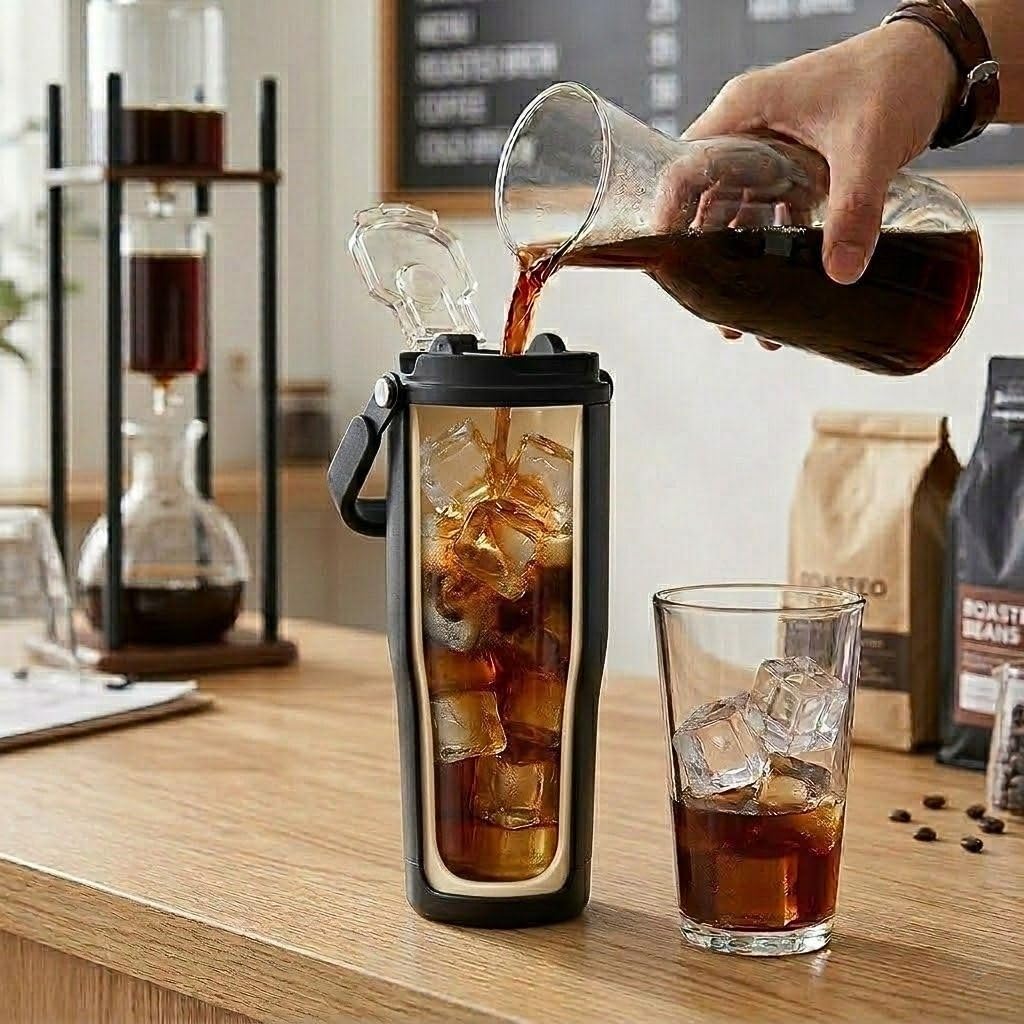 Ceramic Lined Coffee Tumbler, 27oz Leakproof Travel Mug with Straw | Ceramic-lined interior preserves pure coffee flavor with no metallic taste for every hot or iced drink.