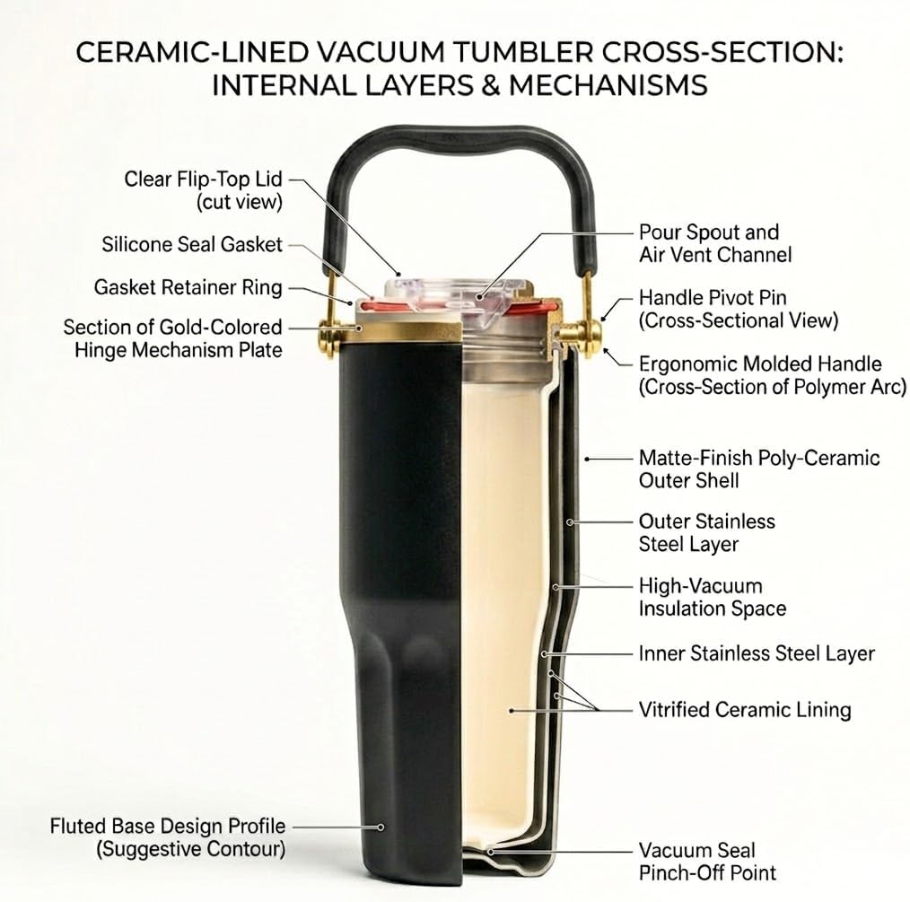 Ceramic Lined Coffee Tumbler, 27oz Leakproof Travel Mug with Straw | Ceramic-lined interior preserves pure coffee flavor with no metallic taste for every hot or iced drink.