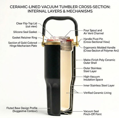 Ceramic Lined Coffee Tumbler, 27oz Leakproof Travel Mug with Straw | Ceramic-lined interior preserves pure coffee flavor with no metallic taste for every hot or iced drink.