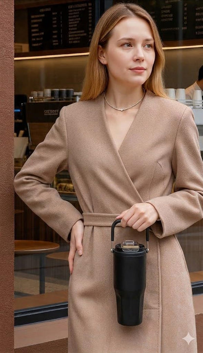 Ceramic Lined Coffee Tumbler, 27oz Leakproof Travel Mug with Straw | Ceramic-lined interior preserves pure coffee flavor with no metallic taste for every hot or iced drink.