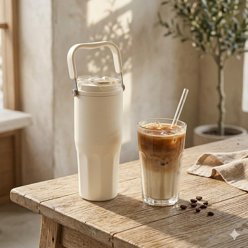 Ceramic Lined Coffee Tumbler, 27oz Leakproof Travel Mug with Straw | Ceramic-lined interior preserves pure coffee flavor with no metallic taste for every hot or iced drink.