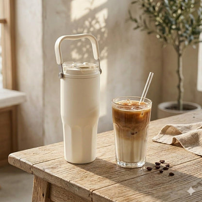 Ceramic Lined Coffee Tumbler, 27oz Leakproof Travel Mug with Straw | Ceramic-lined interior preserves pure coffee flavor with no metallic taste for every hot or iced drink.