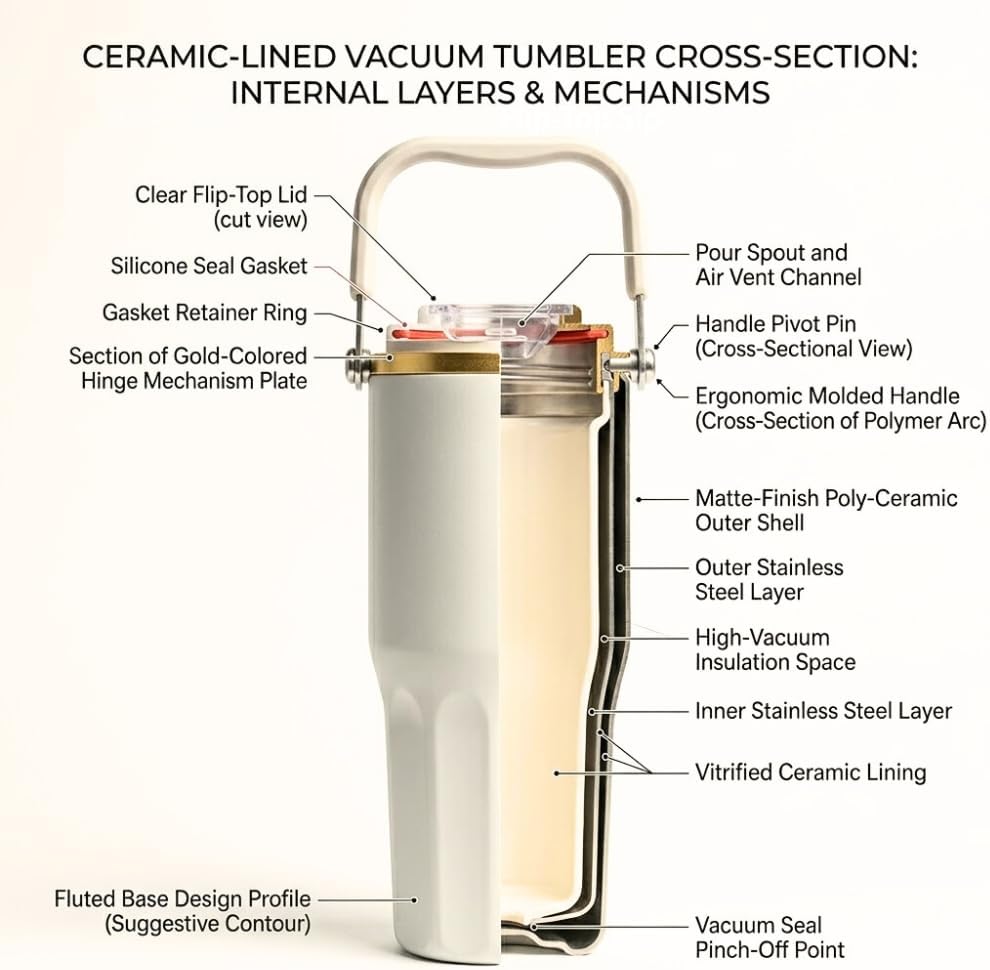 Ceramic Lined Coffee Tumbler, 27oz Leakproof Travel Mug with Straw | Ceramic-lined interior preserves pure coffee flavor with no metallic taste for every hot or iced drink.