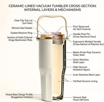 Ceramic Lined Coffee Tumbler, 27oz Leakproof Travel Mug with Straw | Ceramic-lined interior preserves pure coffee flavor with no metallic taste for every hot or iced drink.
