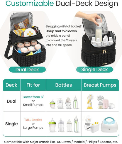 Breastmilk Cooler Bag, 12L Double Deck with Detachable Divider