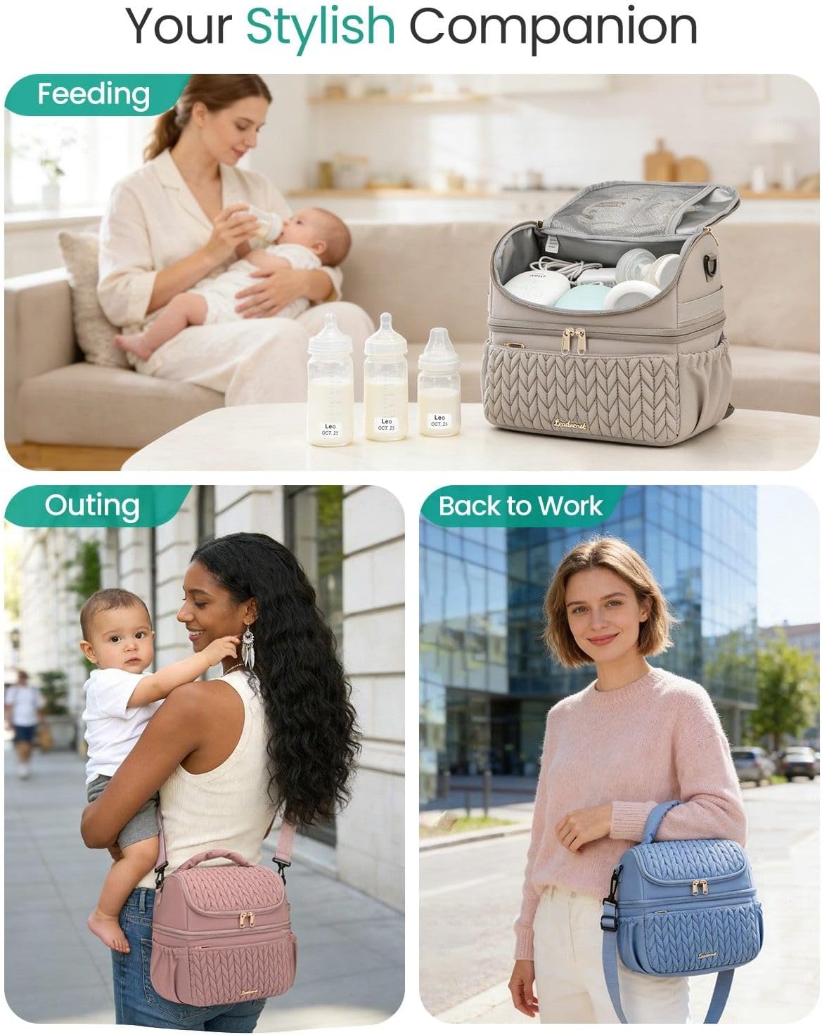 Breastmilk Cooler Bag, 12L Double Deck with Detachable Divider