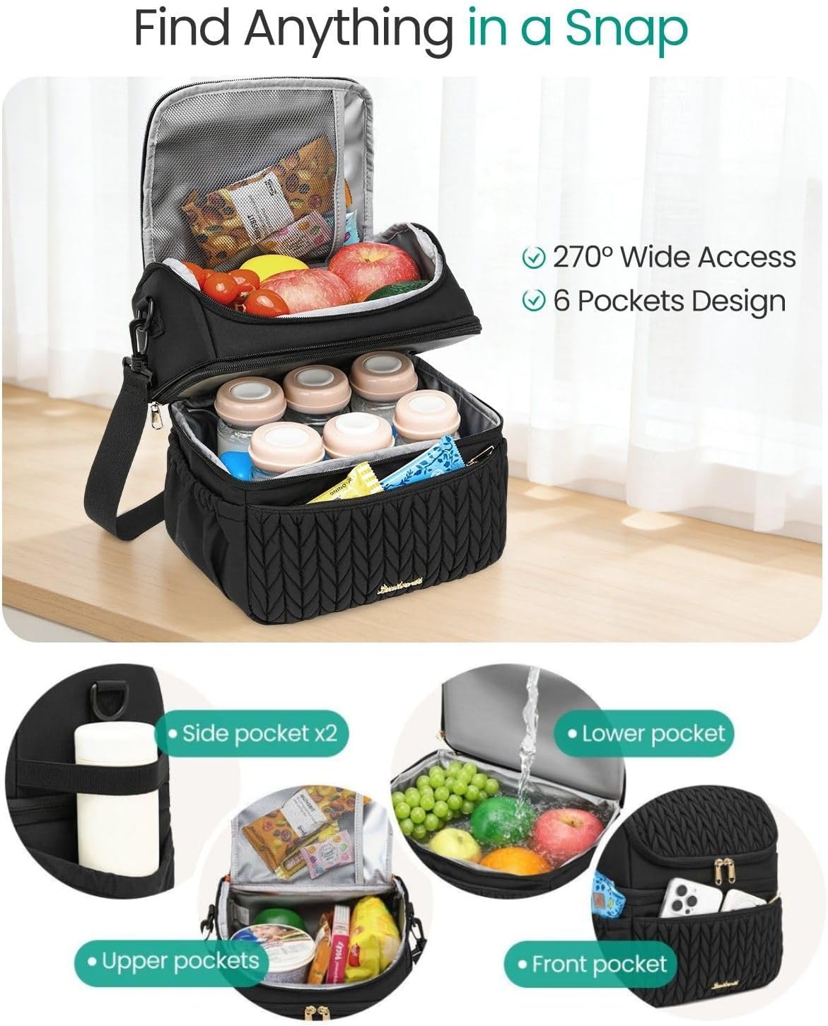Breastmilk Cooler Bag, 12L Double Deck with Detachable Divider