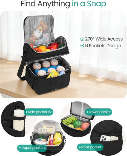 Breastmilk Cooler Bag, 12L Double Deck with Detachable Divider