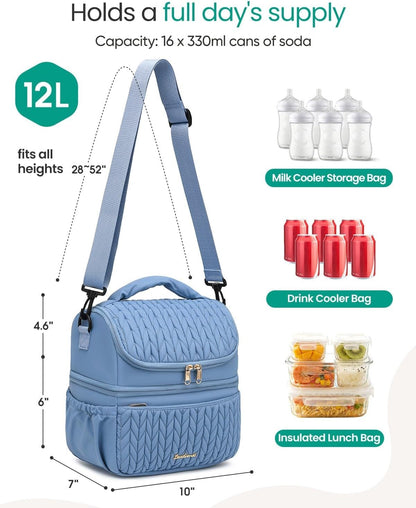 Breastmilk Cooler Bag, 12L Double Deck with Detachable Divider