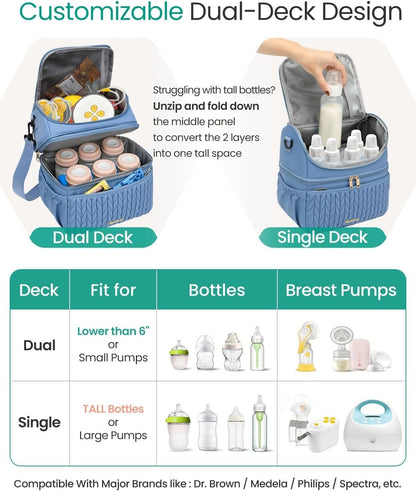 Breastmilk Cooler Bag, 12L Double Deck with Detachable Divider