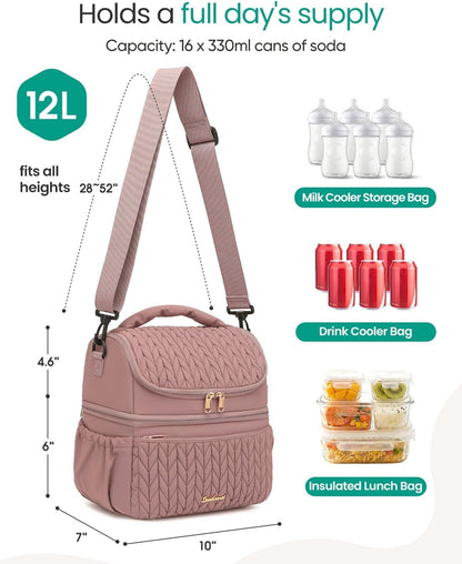 Breastmilk Cooler Bag, 12L Double Deck with Detachable Divider