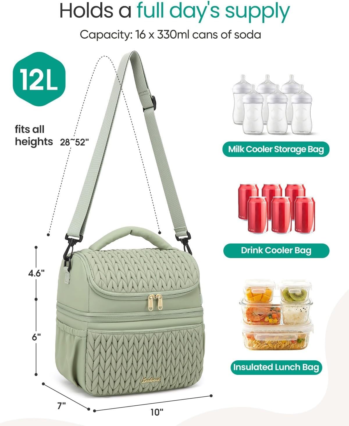 Breastmilk Cooler Bag, 12L Double Deck with Detachable Divider