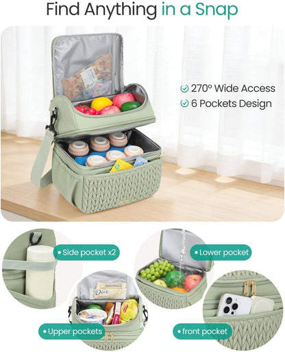 Breastmilk Cooler Bag, 12L Double Deck with Detachable Divider